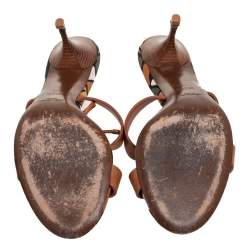 Pre Owned Saint Laurent Brown Leather Slides Size 40.5