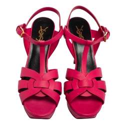 Pre Owned Saint Laurent Pink Leather Tribute Platform Sandals Size 38.5