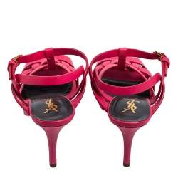 Pre Owned Saint Laurent Pink Leather Tribute Platform Sandals Size 38.5