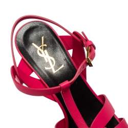 Pre Owned Saint Laurent Pink Leather Tribute Platform Sandals Size 38.5