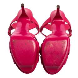 Pre Owned Saint Laurent Pink Leather Tribute Platform Sandals Size 38.5