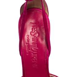 Saint Laurent Pink Satin Wedge Ankle Wrap Sandals Size 36