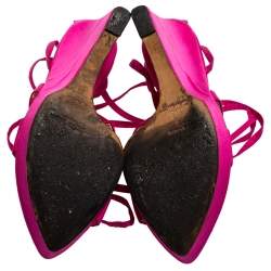 Saint Laurent Pink Satin Wedge Ankle Wrap Sandals Size 36