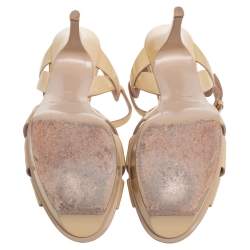 Pre Owned Saint Laurent Beige Patent Leather Tribute Platform Sandals Size 40.5