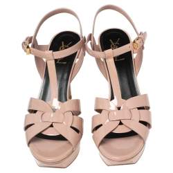 Pre Owned Saint Laurent Dusty Pink Patent Leather Tribute Platform Sandals Size 40