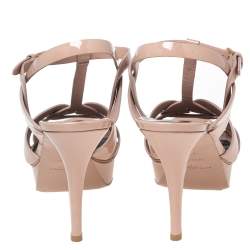 Pre Owned Saint Laurent Dusty Pink Patent Leather Tribute Platform Sandals Size 40