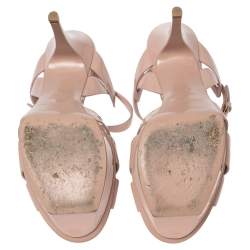 Pre Owned Saint Laurent Dusty Pink Patent Leather Tribute Platform Sandals Size 40