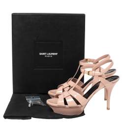 Pre Owned Saint Laurent Dusty Pink Patent Leather Tribute Platform Sandals Size 40