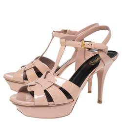 Pre Owned Saint Laurent Dusty Pink Patent Leather Tribute Platform Sandals Size 40