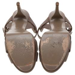 Pre Owned Saint Laurent Brown Textured Leather Tribute Platform Sandals Size 38