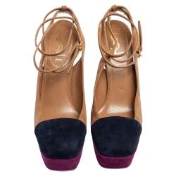 Pre Owned Saint Laurent Multicolor Suede Tribtoo Slingback Platform Sandals Size 37.5