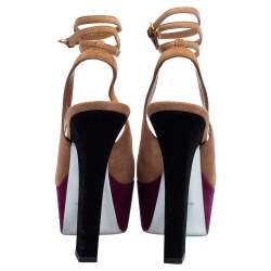 Pre Owned Saint Laurent Multicolor Suede Tribtoo Slingback Platform Sandals Size 37.5