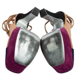 Pre Owned Saint Laurent Multicolor Suede Tribtoo Slingback Platform Sandals Size 37.5