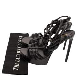 Pre Owned Saint Laurent Black Leather Strappy Platform Sandals Size 38