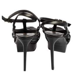 Pre Owned Saint Laurent Black Leather Strappy Platform Sandals Size 38