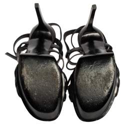 Pre Owned Saint Laurent Black Leather Strappy Platform Sandals Size 38