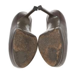 Pre Owned Saint Laurent Brown Leather Tribtoo Platform Pumps Size 36.5