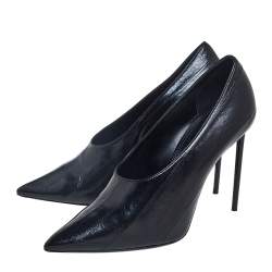 Pre Owned Saint Laurent Black Eel  Leather Pointed Toe Pumps Size 39