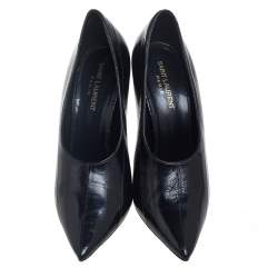 Pre Owned Saint Laurent Black Eel  Leather Pointed Toe Pumps Size 39