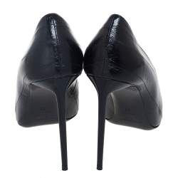 Pre Owned Saint Laurent Black Eel  Leather Pointed Toe Pumps Size 39