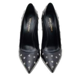 Pre Owned Saint Laurent Black Leather Pointed Toe Pumps Size 40