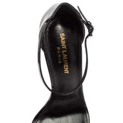 Pre Owned Saint Laurent Black Patent Leather Opyum Ankle-Strap Sandals Size 38