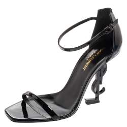 Pre Owned Saint Laurent Black Patent Leather Opyum Ankle-Strap Sandals Size 38