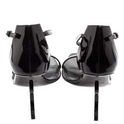 Pre Owned Saint Laurent Black Patent Leather Opyum Ankle-Strap Sandals Size 38