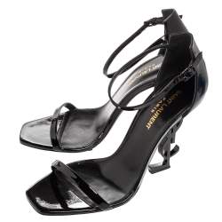 Pre Owned Saint Laurent Black Patent Leather Opyum Ankle-Strap Sandals Size 38