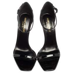 Pre Owned Saint Laurent Black Patent Leather Opyum Ankle-Strap Sandals Size 38