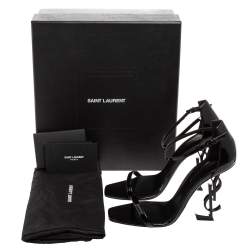 Pre Owned Saint Laurent Black Patent Leather Opyum Ankle-Strap Sandals Size 38