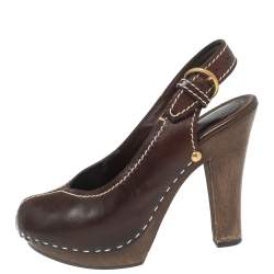 Saint Laurent Brown Leather Platform Slingback Sandals Size 36