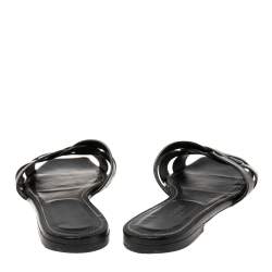 مملوكة مسبقًا صندل سلايد فلات سان لوران  تريبوت جلد أسود مقاس 40