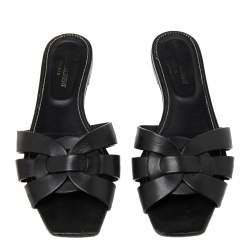 مملوكة مسبقًا صندل سلايد فلات سان لوران  تريبوت جلد أسود مقاس 40