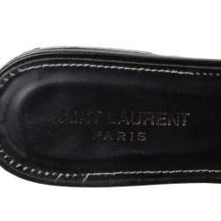 مملوكة مسبقًا صندل سلايد فلات سان لوران  تريبوت جلد أسود مقاس 40