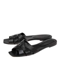 مملوكة مسبقًا صندل سلايد فلات سان لوران  تريبوت جلد أسود مقاس 40