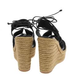 مملوكة مسبقًا صندل سان لوران سويدي أسود كعب روكي نعل سميك سير كاحل مقاس 41