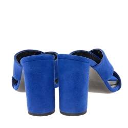 Pre Owned Saint Laurent Blue Suede Lou Lou Crisscross Slide Sandals Size 38