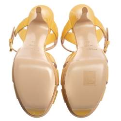 Pre Owned Saint Laurent Yellow Patent Leather Tribute Platform Sandals Size 36