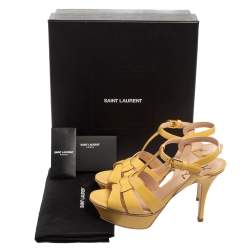 Pre Owned Saint Laurent Yellow Patent Leather Tribute Platform Sandals Size 36