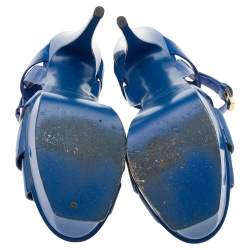 Pre Owned Saint Laurent Blue Patent Leather Tribute Platform Sandals Size 39