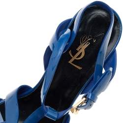 Pre Owned Saint Laurent Blue Patent Leather Tribute Platform Sandals Size 39