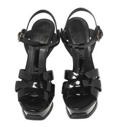 Pre Owned Saint Laurent Black Patent Leather Tribute Sandals Size 37.5