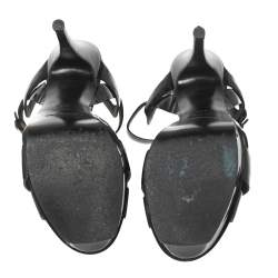 Pre Owned Saint Laurent Black Patent Leather Tribute Sandals Size 37.5