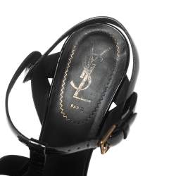 Pre Owned Saint Laurent Black Patent Leather Tribute Sandals Size 37.5