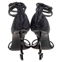 Pre Owned Saint Laurent Black Satin and Crystals Opyum Ankle-Wrap Sandals Size 40