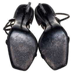 Pre Owned Saint Laurent Black Satin and Crystals Opyum Ankle-Wrap Sandals Size 40