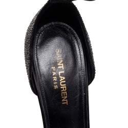 Pre Owned Saint Laurent Black Satin and Crystals Opyum Ankle-Wrap Sandals Size 40