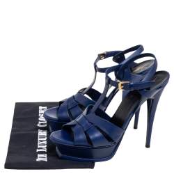 مملوكة مسبقًا Saint Laurent Blue Leather Tribute Sandals Size 40.5
