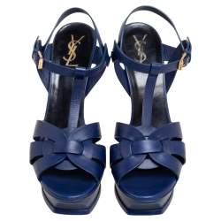 مملوكة مسبقًا Saint Laurent Blue Leather Tribute Sandals Size 40.5